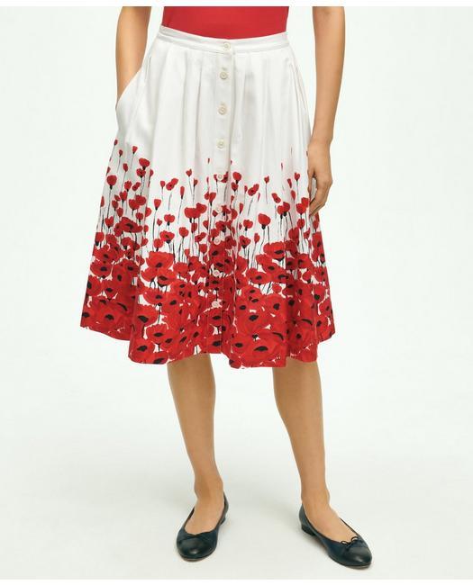 Brooks Brothers Stretch Cotton Poppy Print Flare Skirt | Red | Size 8