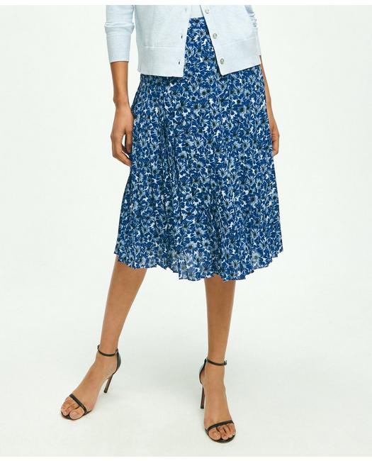 Brooks Brothers Pleated Poppy Print Skirt | Blue | Size 10