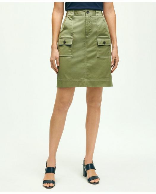 Brooks Brothers Stretch Cotton Twill Safari Pencil Skirt | Olive Green | Size 4