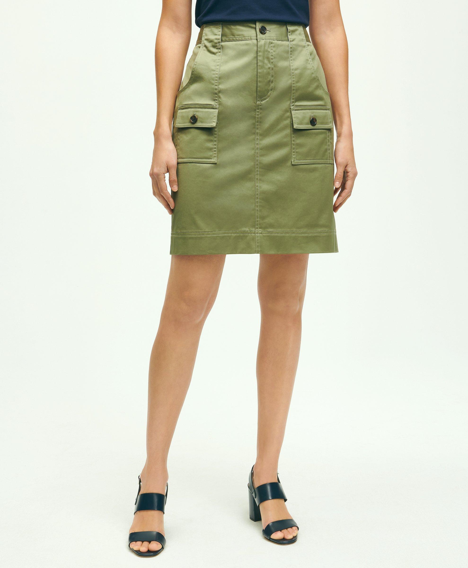 Brooks Brothers Stretch Cotton Twill Safari Pencil Skirt | Olive Green | Size 8