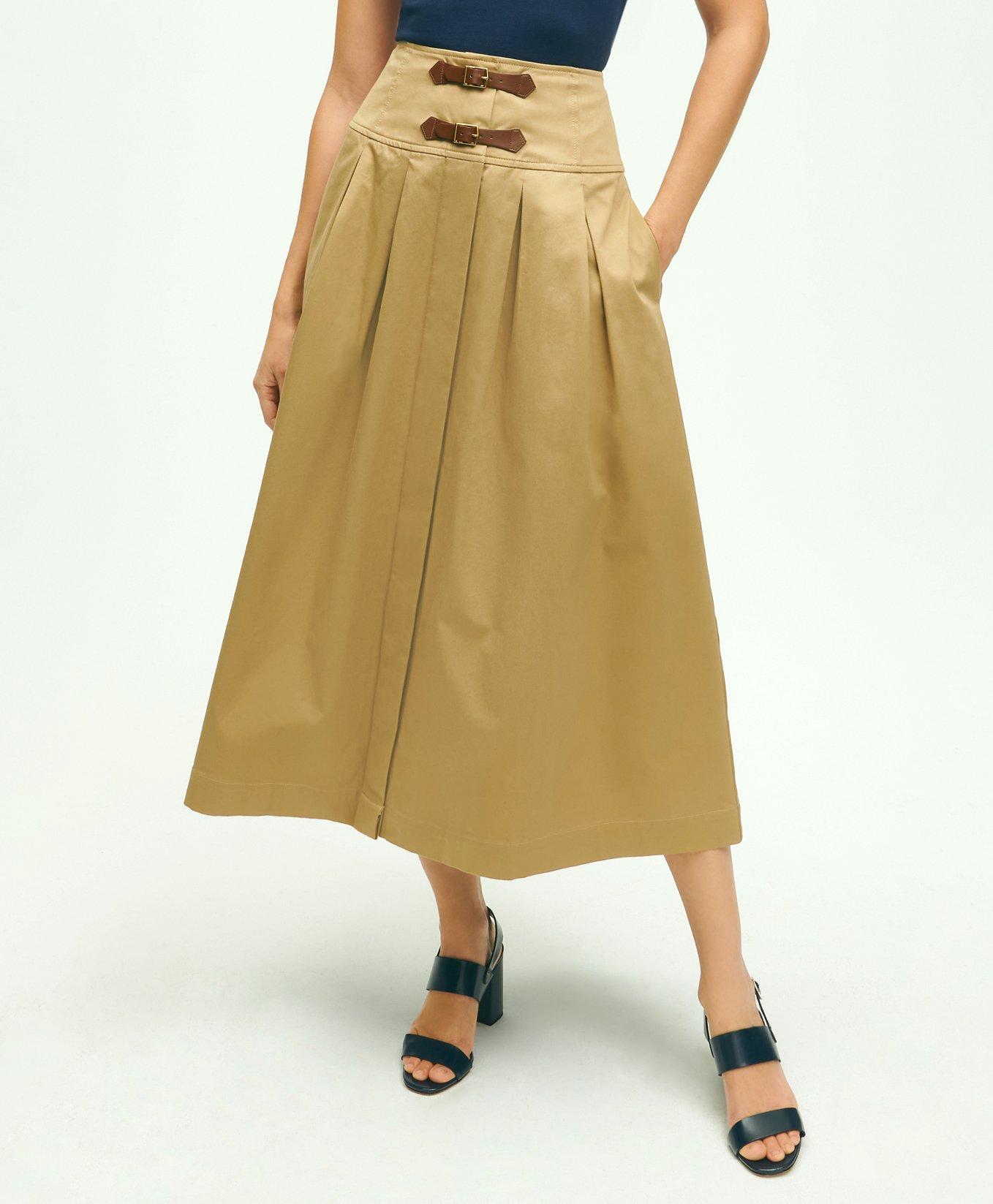 Brooks Brothers Cotton Twill Belt Detail Circle Skirt | Khaki | Size 10