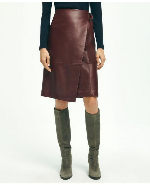 Brooks Brothers Leather Lambskin High Waisted A-line Skirt | Burgundy | Size 0