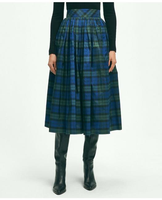 Brooks Brothers Taffeta Twill Black Watch A-line Skirt | Green | Size 4
