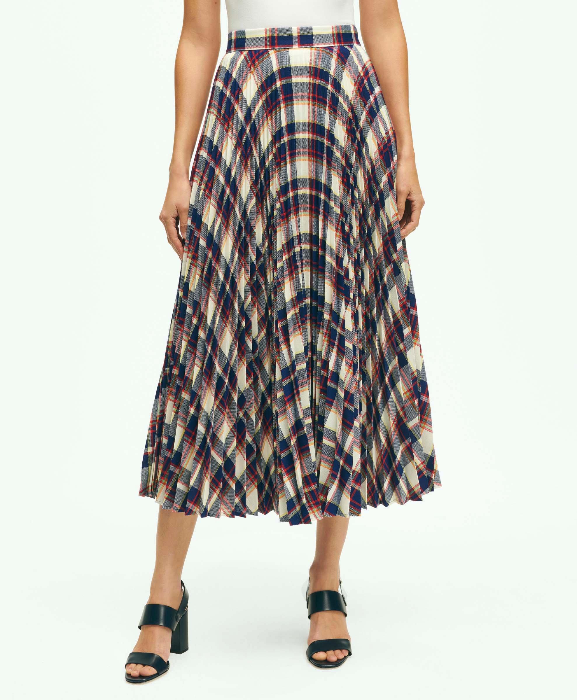 Plaid pleated skirt outlet knee length