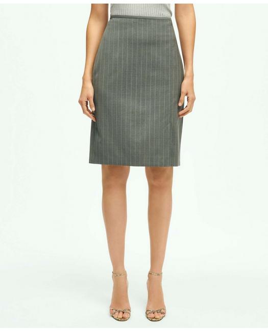 Brooks Brothers Pinstripe Pencil Skirt In Wool Blend | Grey | Size 16