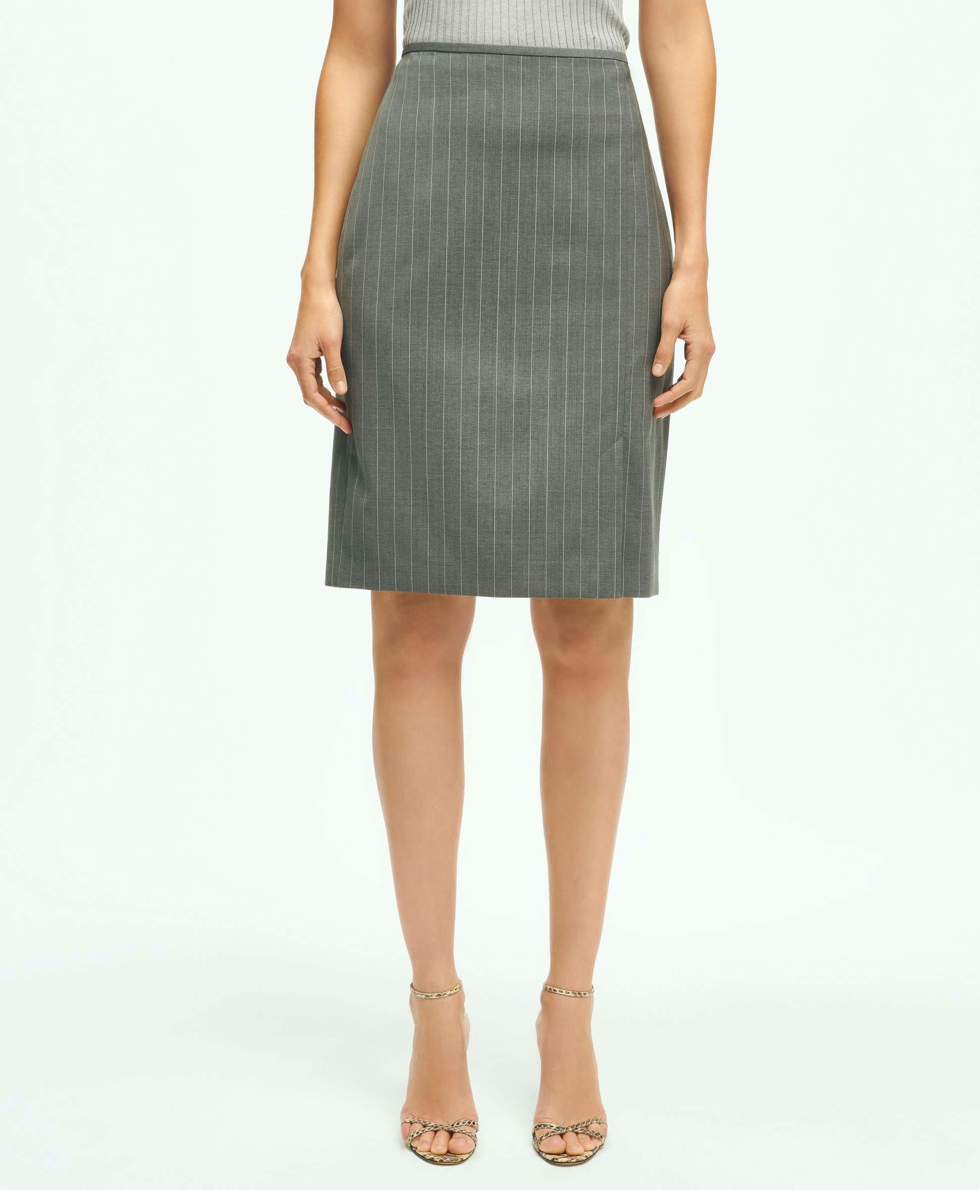 Brooks Brothers Pinstripe Pencil Skirt In Wool Blend | Grey | Size 16