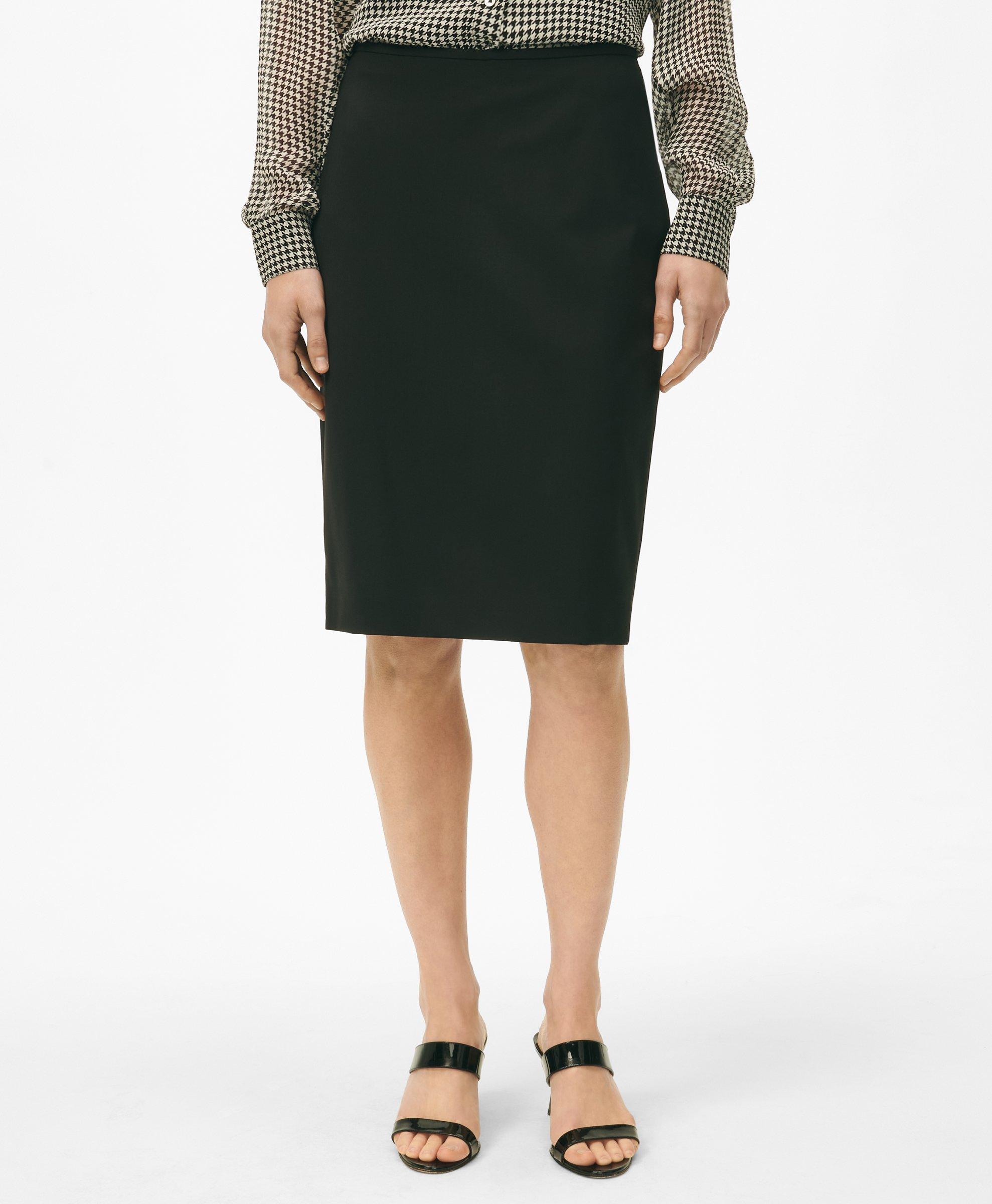 Brooks Brothers Pencil Skirt In Fine Twill Stretch Crepe In Black