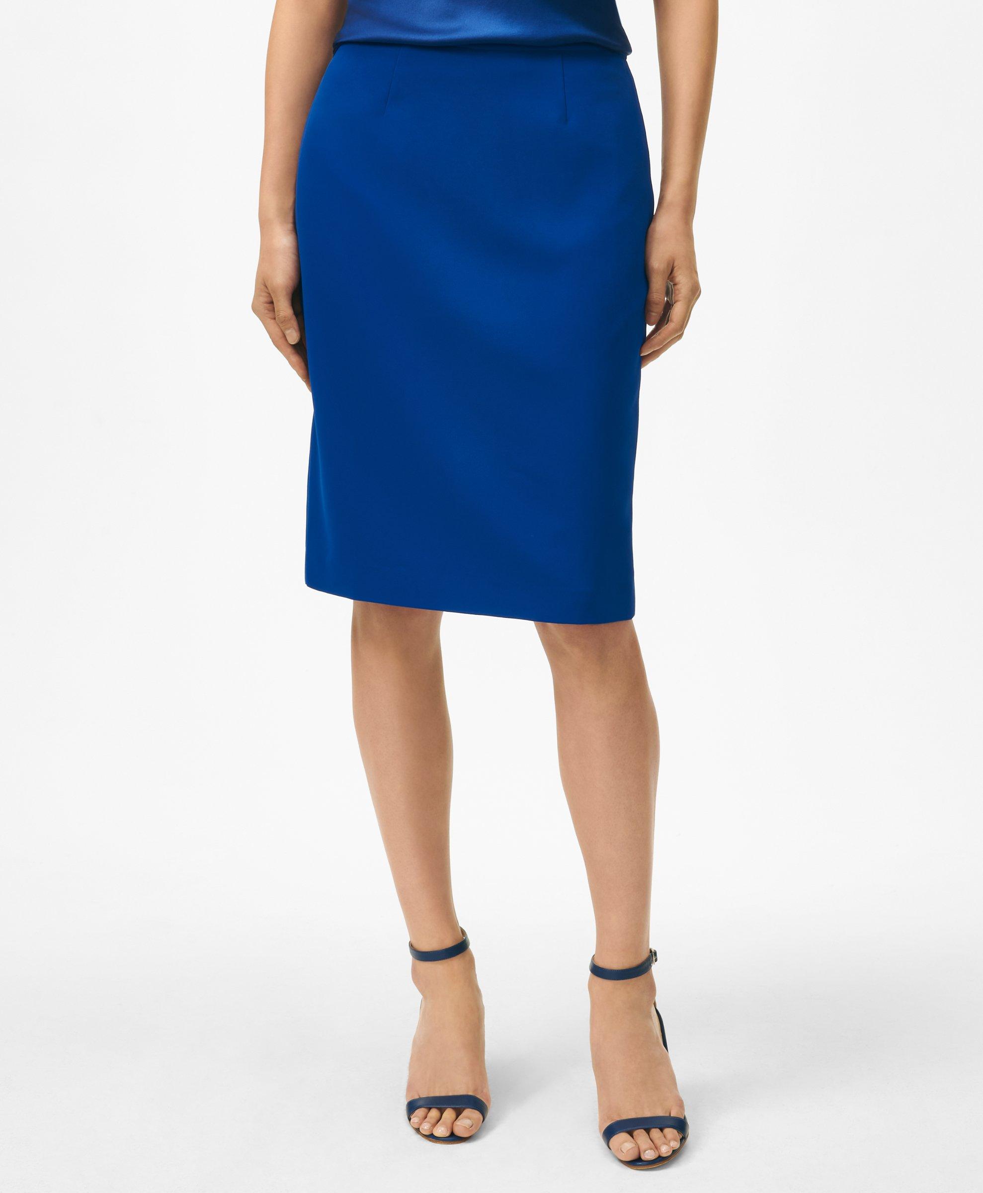 Brooks Brothers Pencil Skirt In Fine Twill Stretch Crepe In Medium Navy
