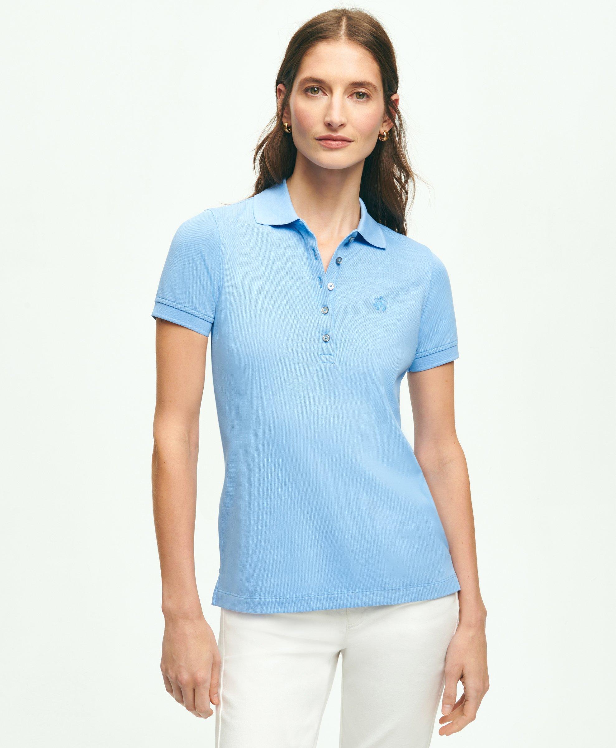 Brooks Brothers Supima Cotton Stretch Pique Polo Shirt | Light Blue Heather | Size Medium