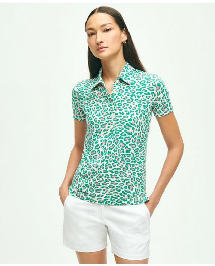 Leopard Print Jersey Knit Polo Shirt