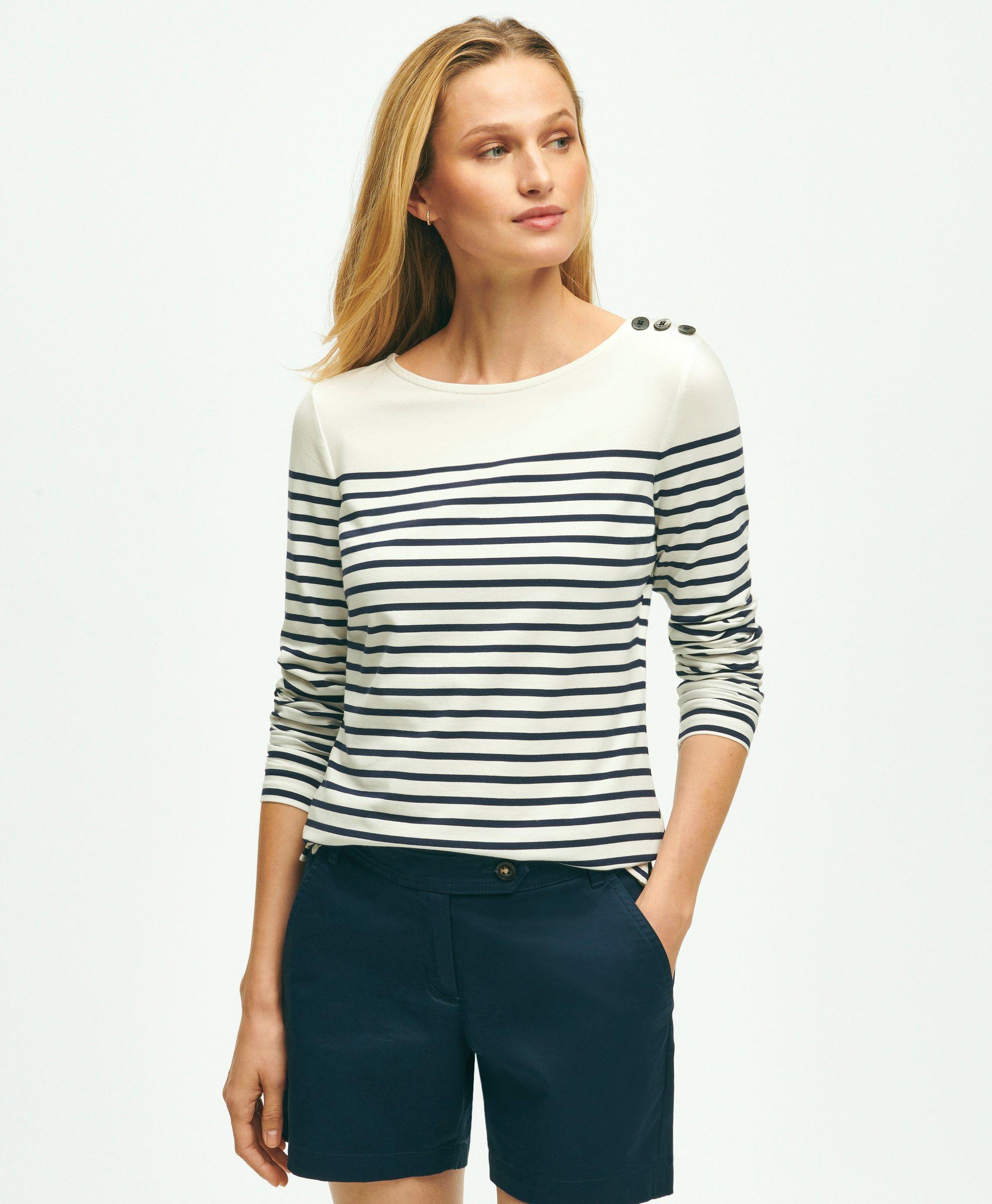 Brooks Brothers Cotton Modal Mariner Stripe Boatneck Top | Navy/white | Size Xl In Navy,white