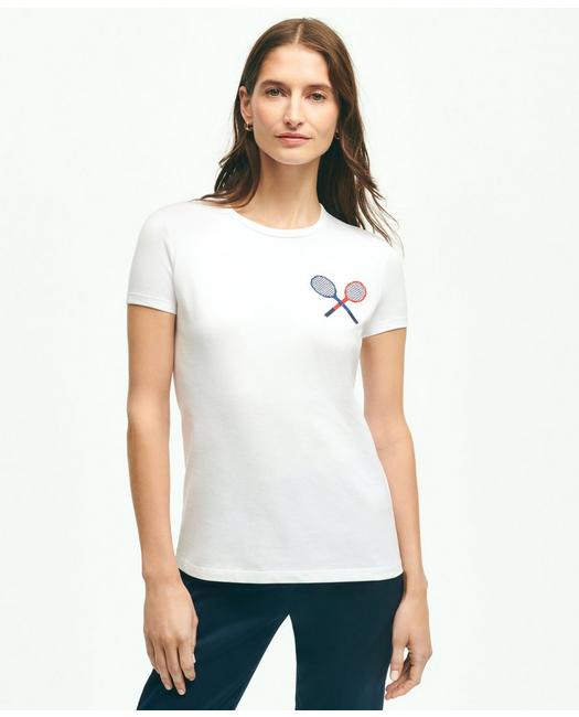 Brooks Brothers Pique Cotton Needlepoint Tennis T-shirt | White | Size Large