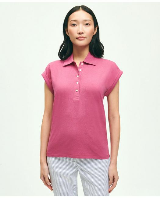 Brooks Brothers Linen-cotton Blend Cap-sleeve Polo Shirt | Dark Pink | Size Small