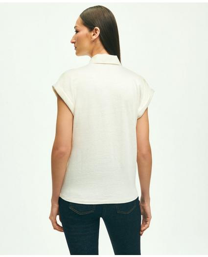 Linen-Cotton Blend Cap-Sleeve Polo Shirt