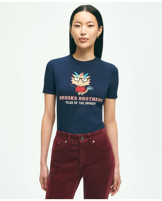 Brooks Brothers Cotton Lunar New Year Graphic T-shirt | Navy | Size Large