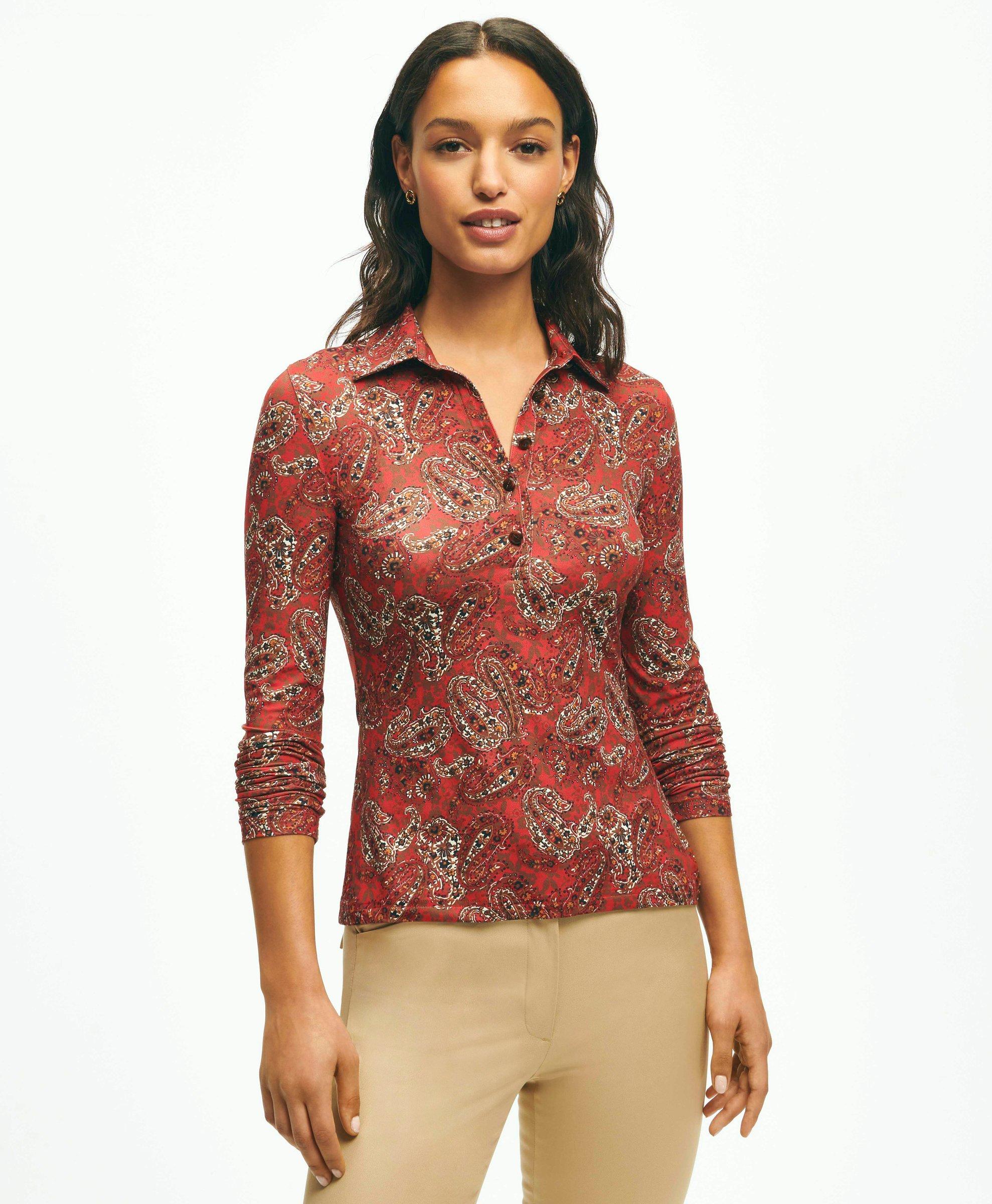 Shop Brooks Brothers Paisley Long-sleeve Polo Shirt | Red | Size Small