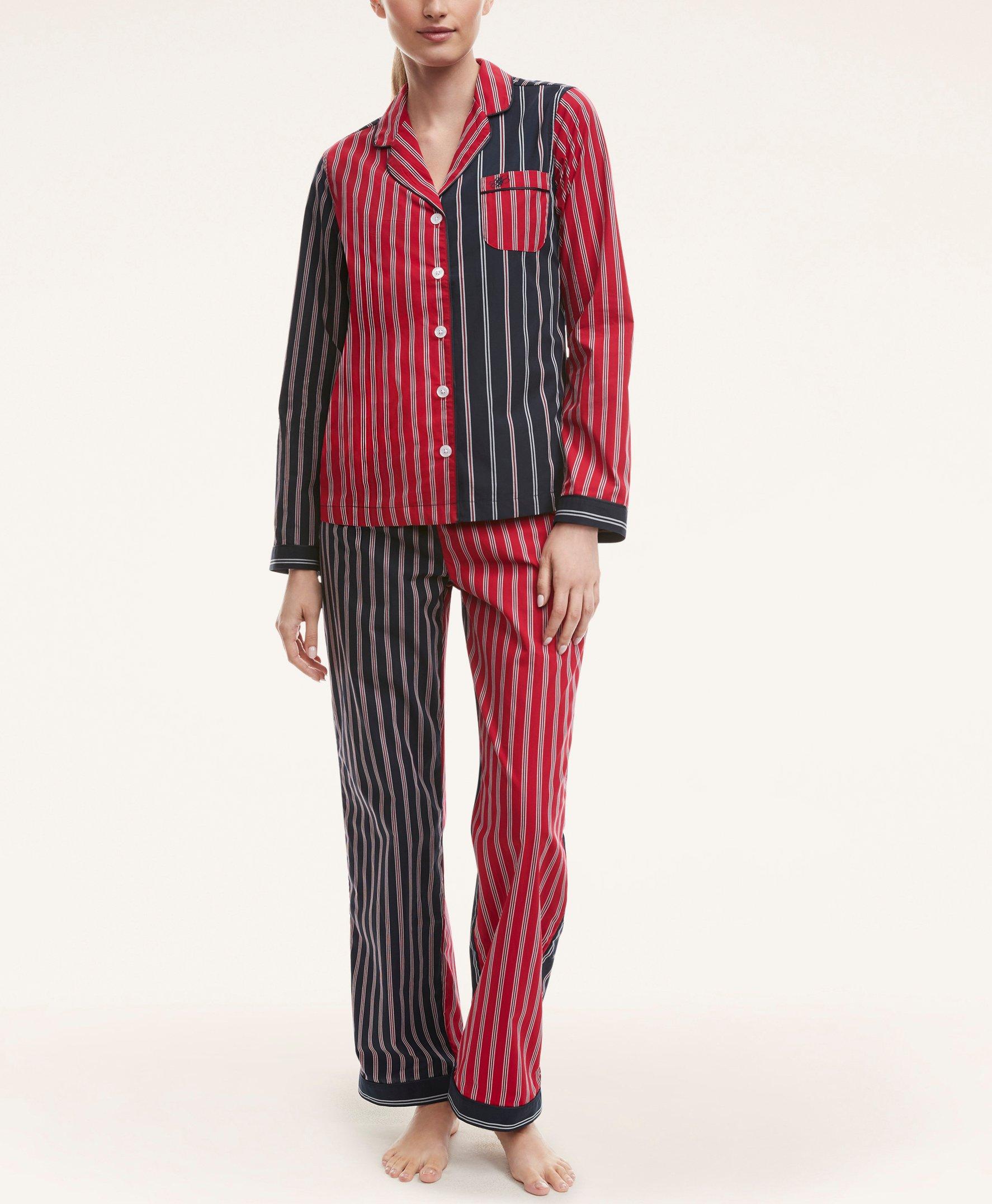 Piped Silk Stripe Pajama Set