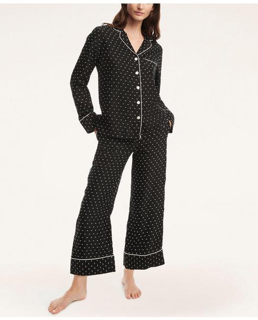 Brooks Brothers Soft Clip Dot Pajama Set | Black | Size Small