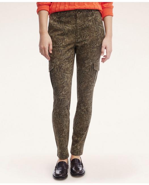 Brooks Brothers Stretch Cotton Canvas Floral Camouflage Cargo Pants | Green | Size 2
