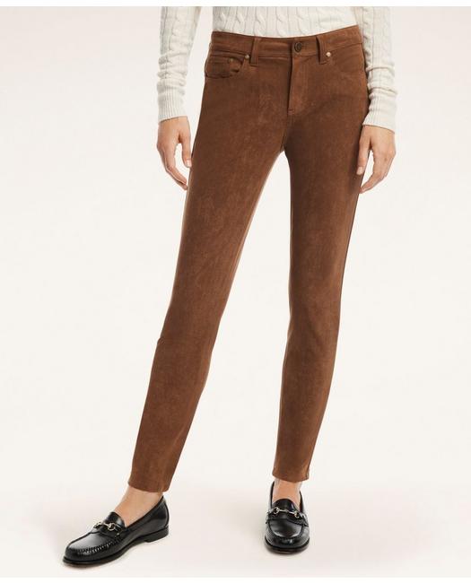 Brooks Brothers Faux Suede Herringbone 5-pocket Pants | Brown | Size 12