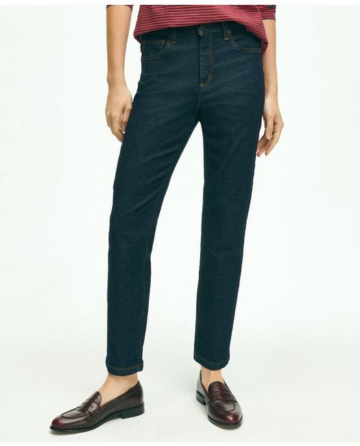 Brooks Brothers Stretch Cotton Slim-straight Cropped Denim Jeans | Dark Denim | Size 14