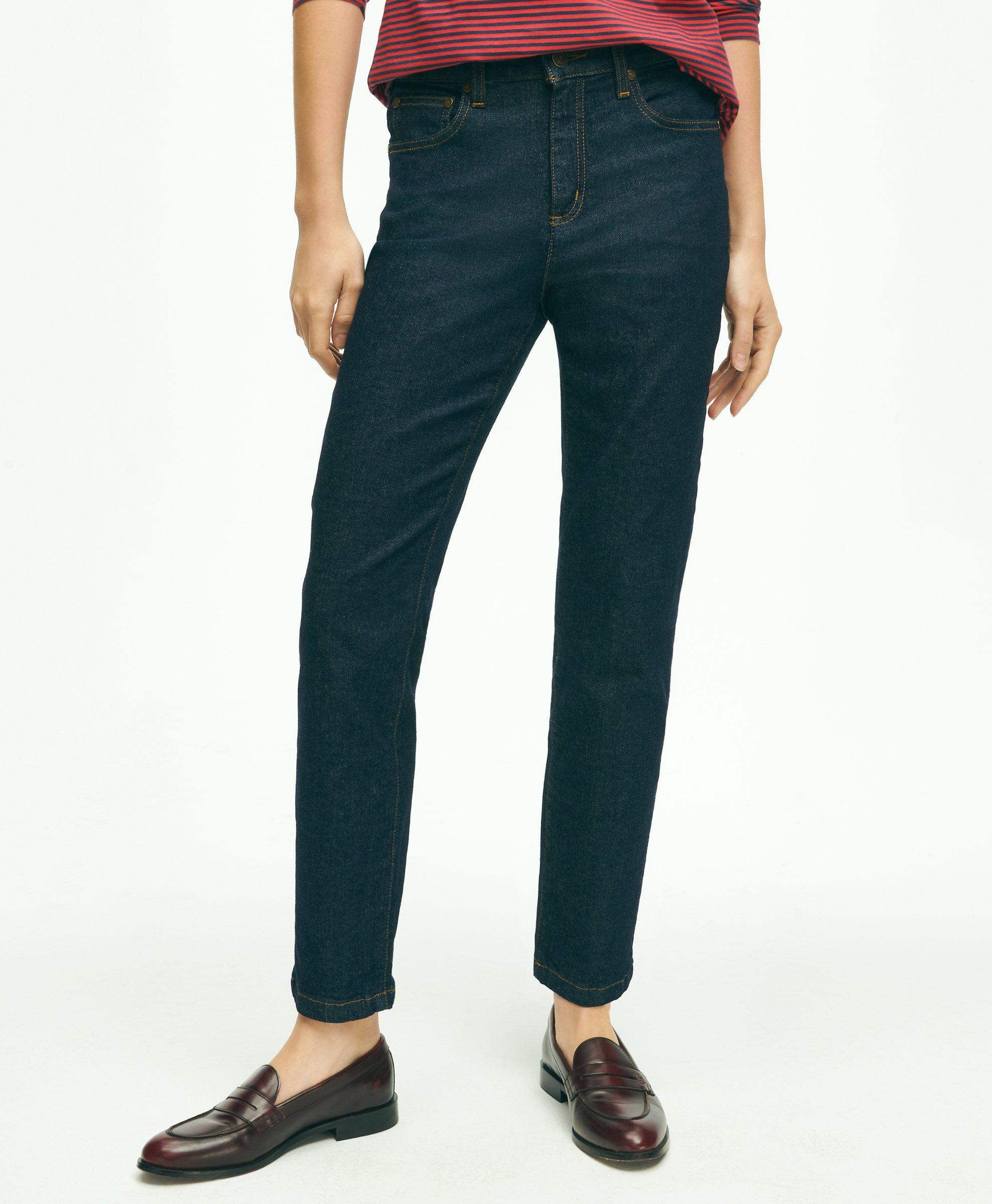 Brooks Brothers Stretch Cotton Slim-straight Cropped Denim Jeans | Dark Denim | Size 14