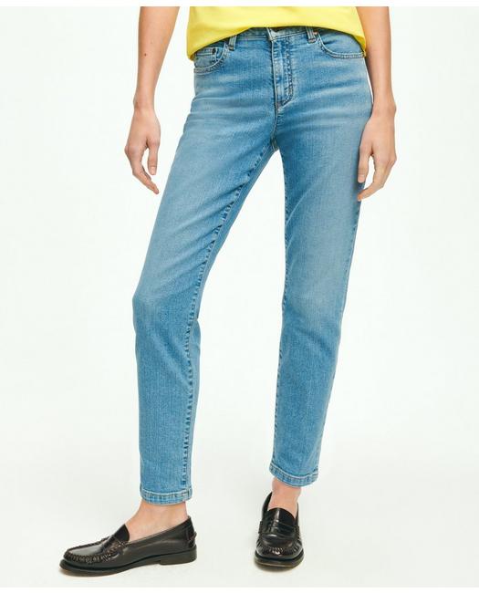 Brooks Brothers Stretch Cotton Slim-straight Cropped Denim Jeans | Light Denim | Size 8