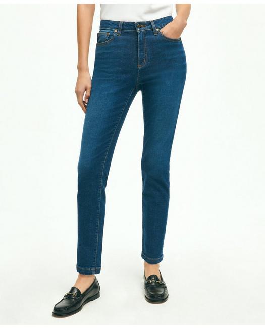 Brooks Brothers Stretch Cotton Slim-straight Cropped Denim Jeans | Medium Denim | Size 10