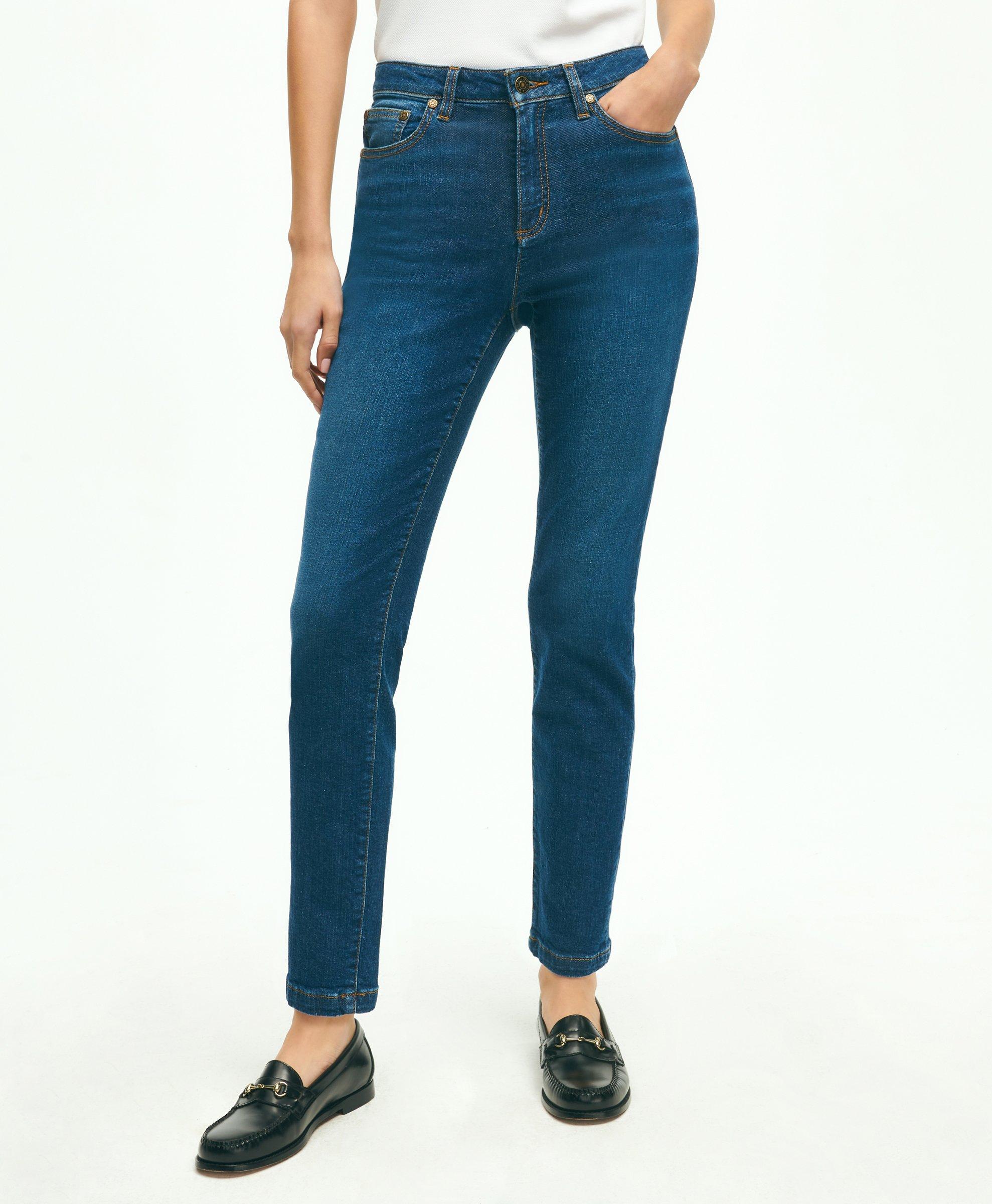 Brooks Brothers Stretch Cotton Slim-straight Cropped Denim Jeans | Medium Denim | Size 14