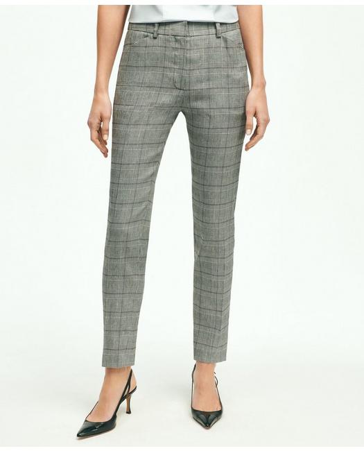 Brooks Brothers Linen Blend Glen Plaid Pants | Light Grey | Size 12