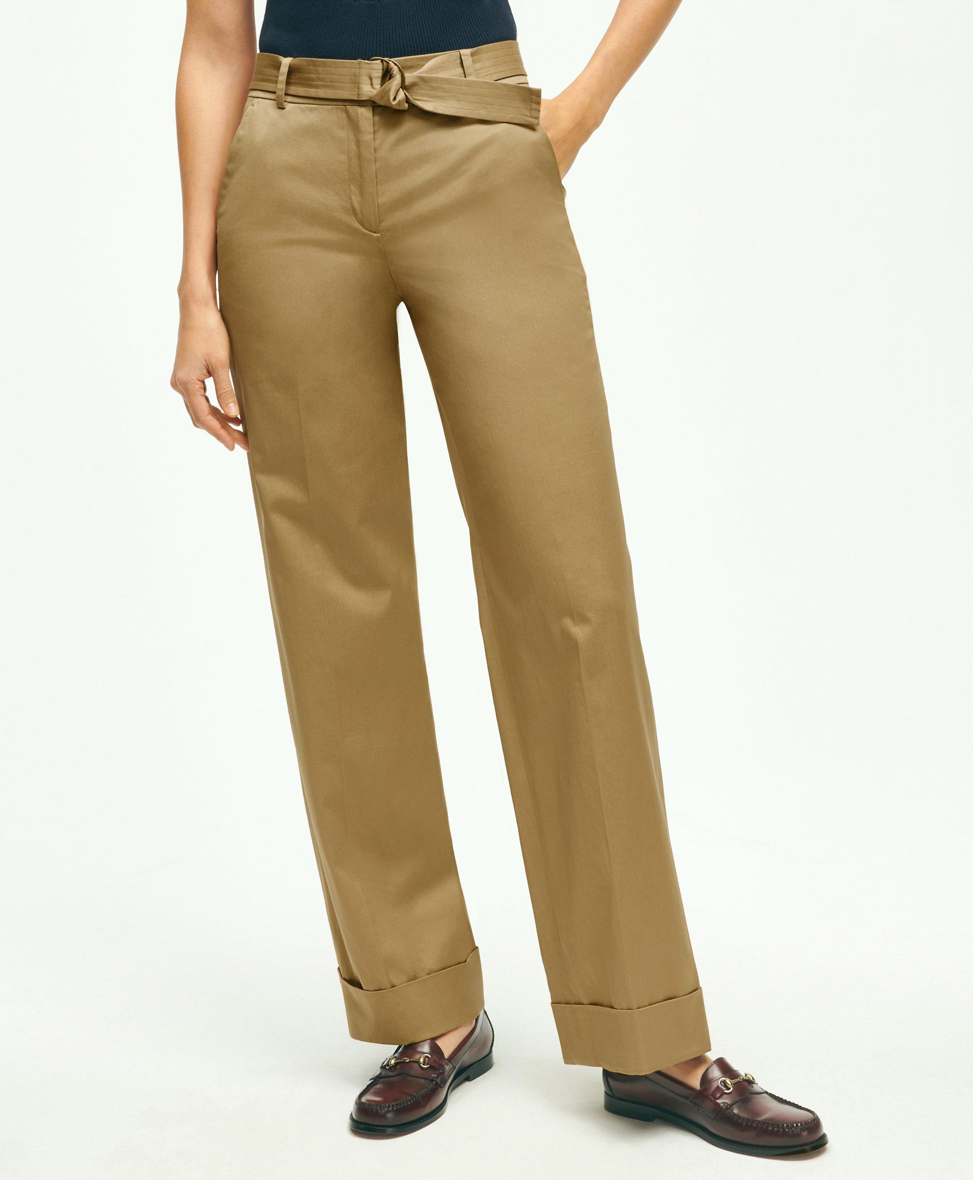 Brooks Brothers Stretch Cotton Twill Belted Pants | Khaki | Size 2