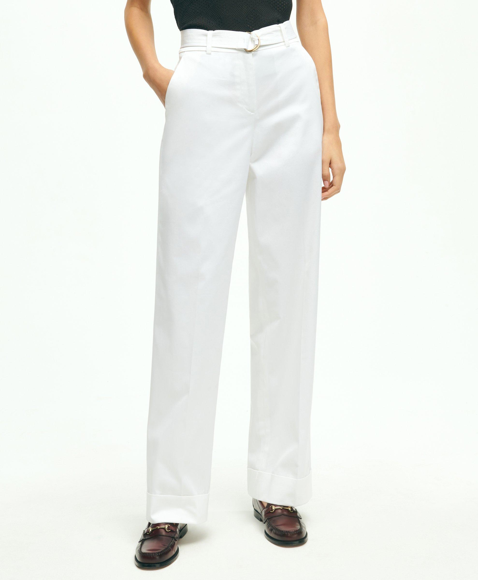 Brooks Brothers Stretch Cotton Twill Belted Pants | White | Size 6