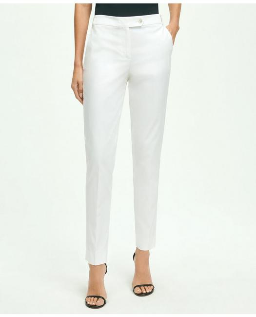 Brooks Brothers Stretch Cotton Pinpoint Oxford Cropped Pants | White | Size 6