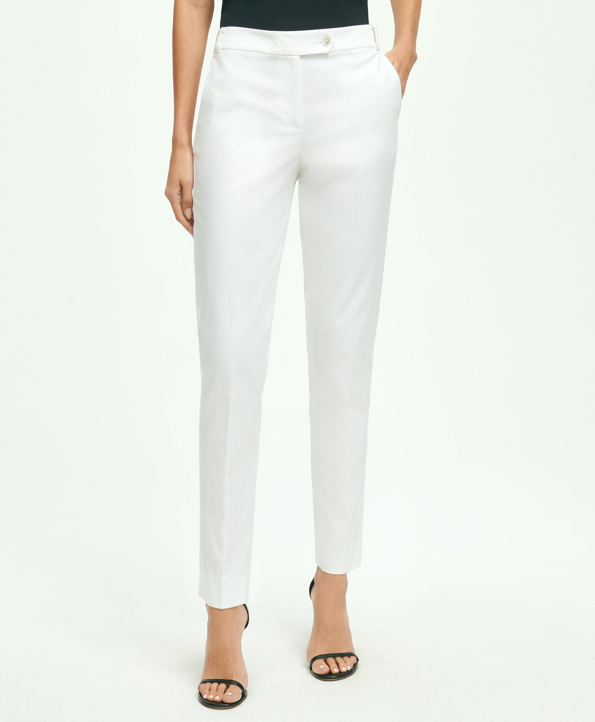 Brooks Brothers Stretch Cotton Pinpoint Oxford Cropped Pants | White | Size 8