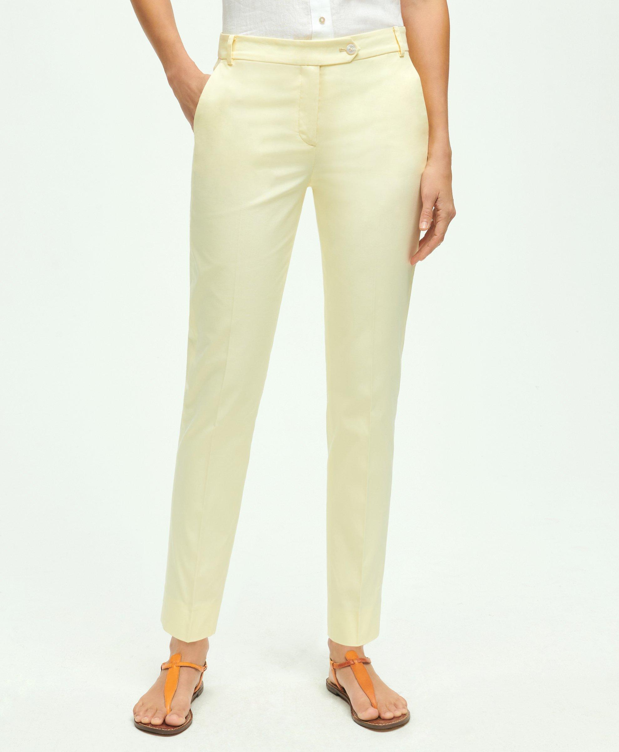 Brooks Brothers Stretch Cotton Pinpoint Oxford Cropped Pants | Yellow | Size 4
