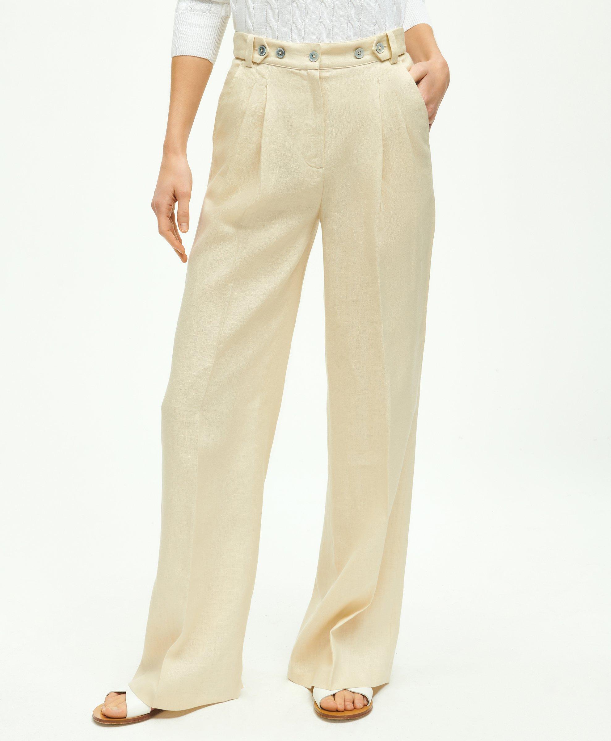 Beige linen high waisted pleated Dress Pants