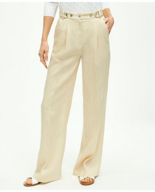 Brooks Brothers Linen Wide Leg Pleated Pants | Oatmeal | Size 10