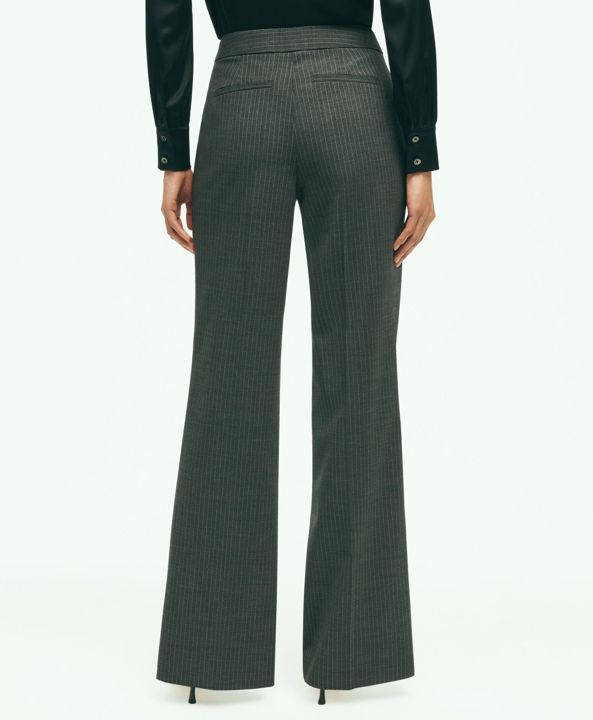 Stretch Wool Pinstripe Wide Leg Trouser