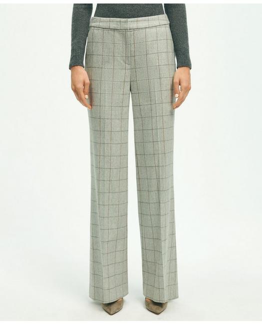 Brooks Brothers Merino Wool Cashmere Blend Flannel Windowpane Trousers | Grey | Size 8
