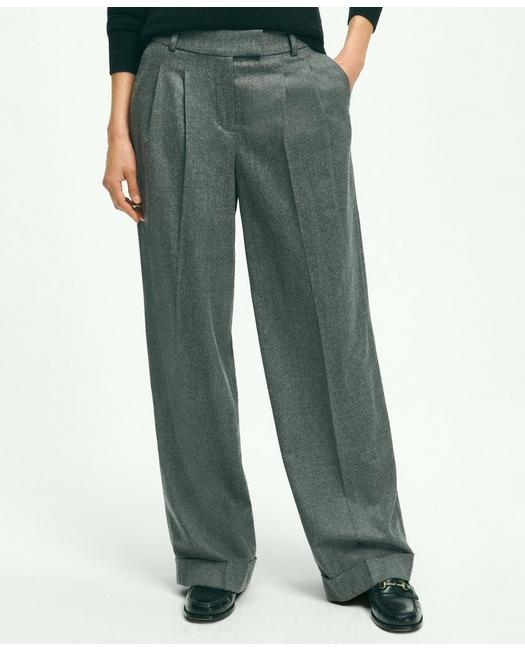 Brooks Brothers Wool Wide-leg Pleated Flannel Trousers | Grey | Size 6