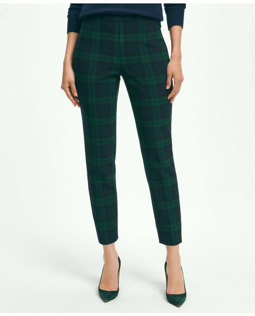 Brooks Brothers Slim Side-zip Black Watch Cropped Pants | Green | Size 8