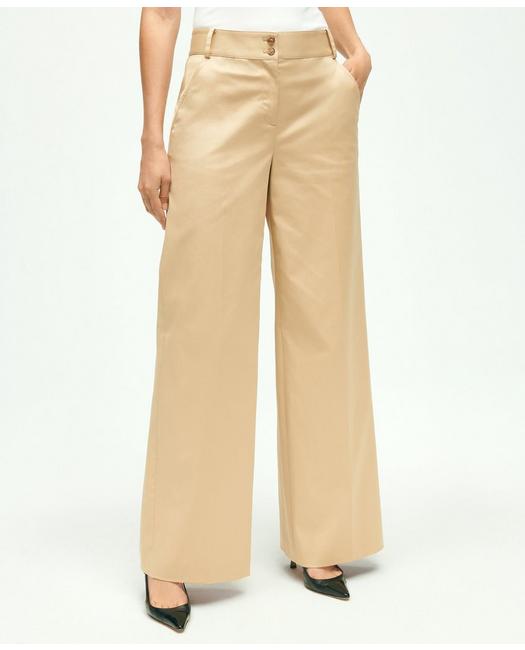 Brooks Brothers Cotton Twill Wide Leg Pants | Beige | Size 2