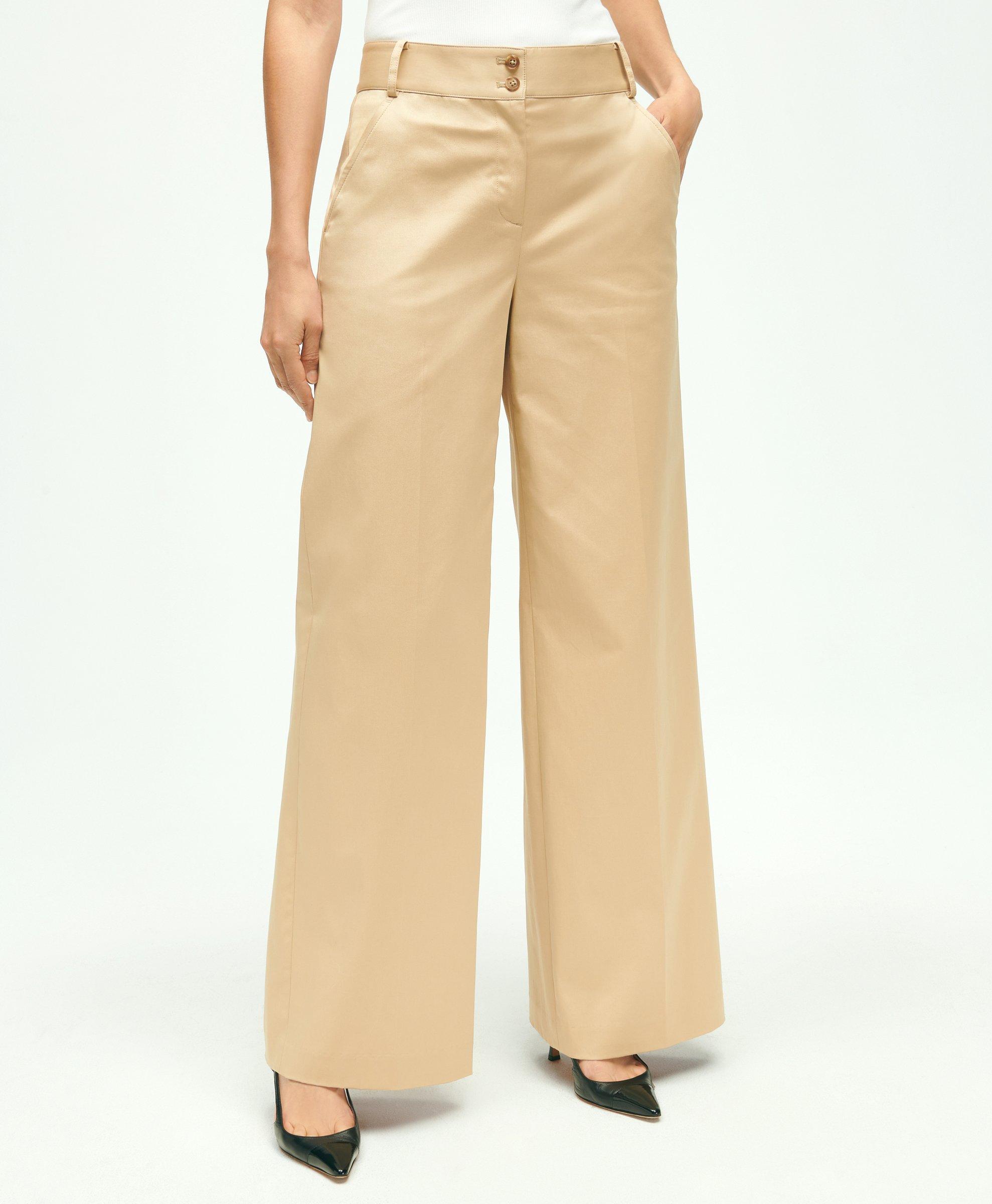 Brooks Brothers Cotton Twill Wide Leg Pants | Beige | Size 2