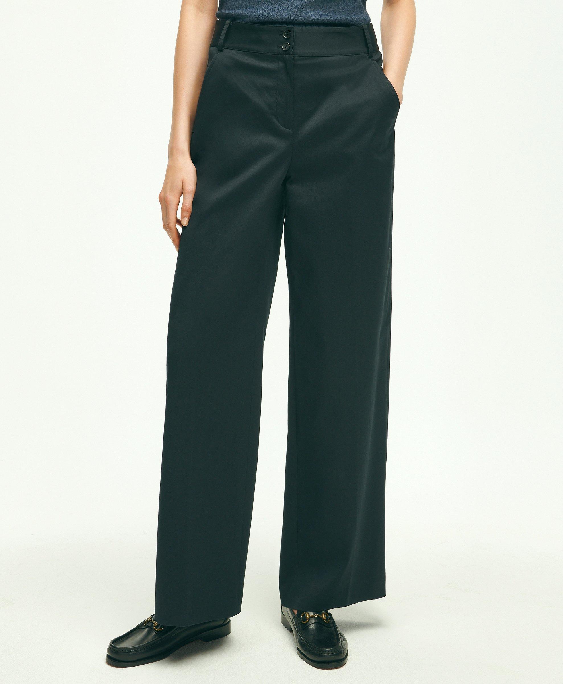 Brooks Brothers Cotton Twill Wide Leg Pants | Black | Size 0