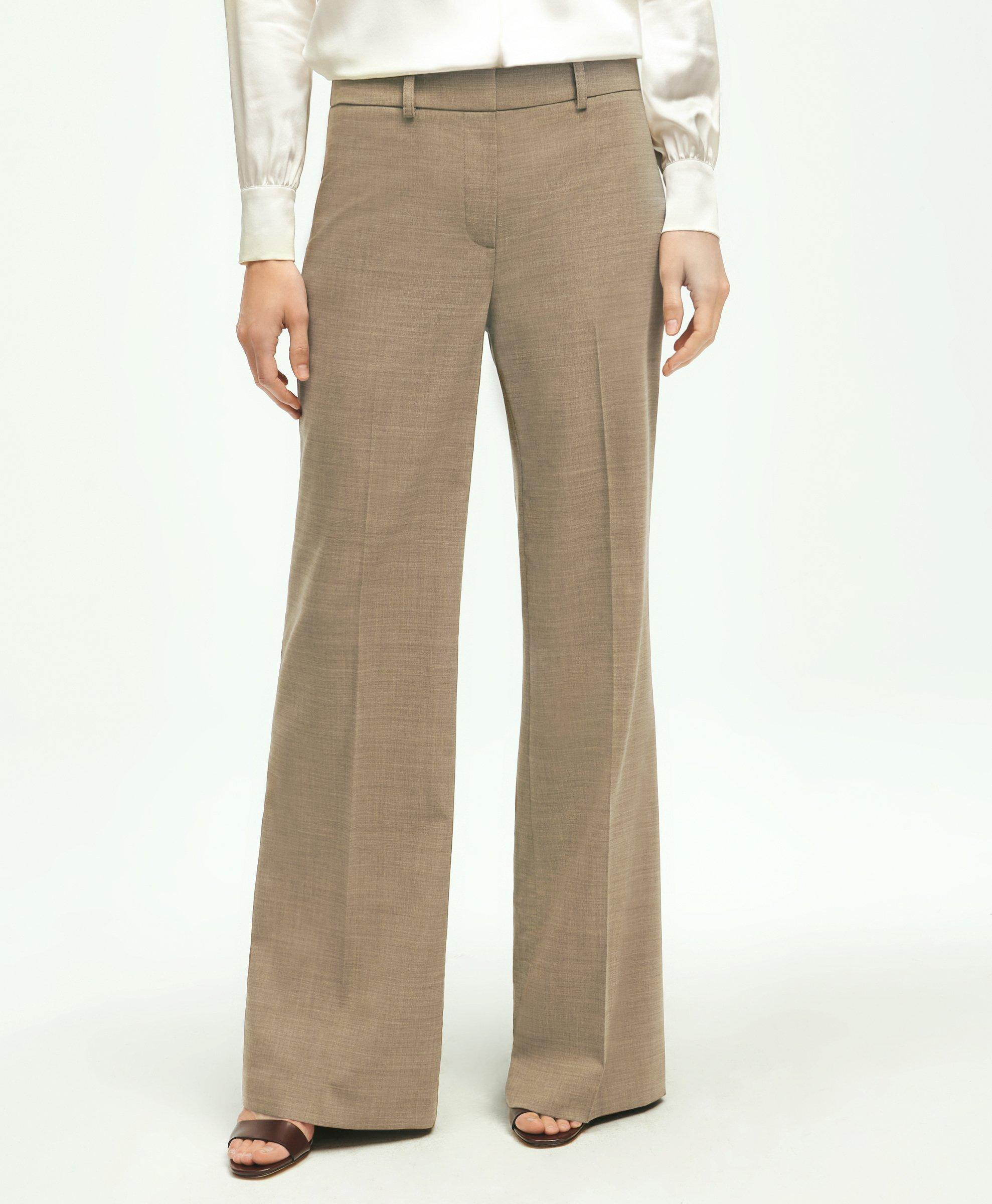 Brooks Brothers Stretch Wool Wide Leg Trousers | Taupe | Size 14