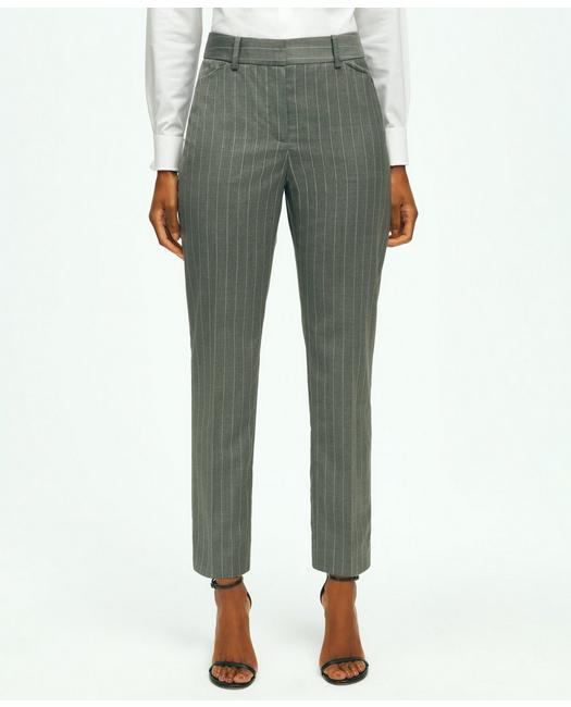 Brooks Brothers Pinstripe Pants In Wool Blend | Grey | Size 10