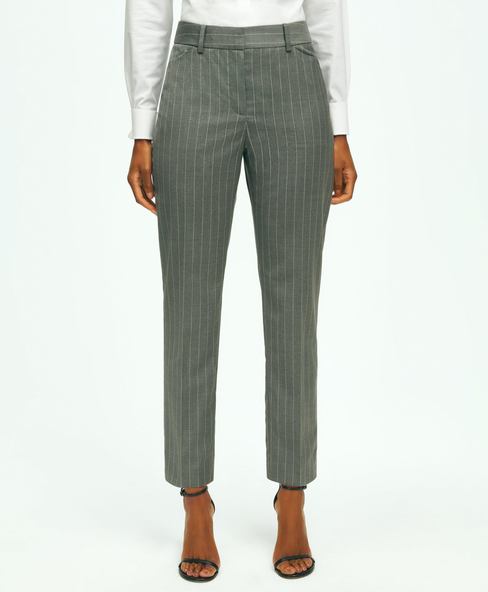 Brooks Brothers Pinstripe Pants In Wool Blend | Grey | Size 14