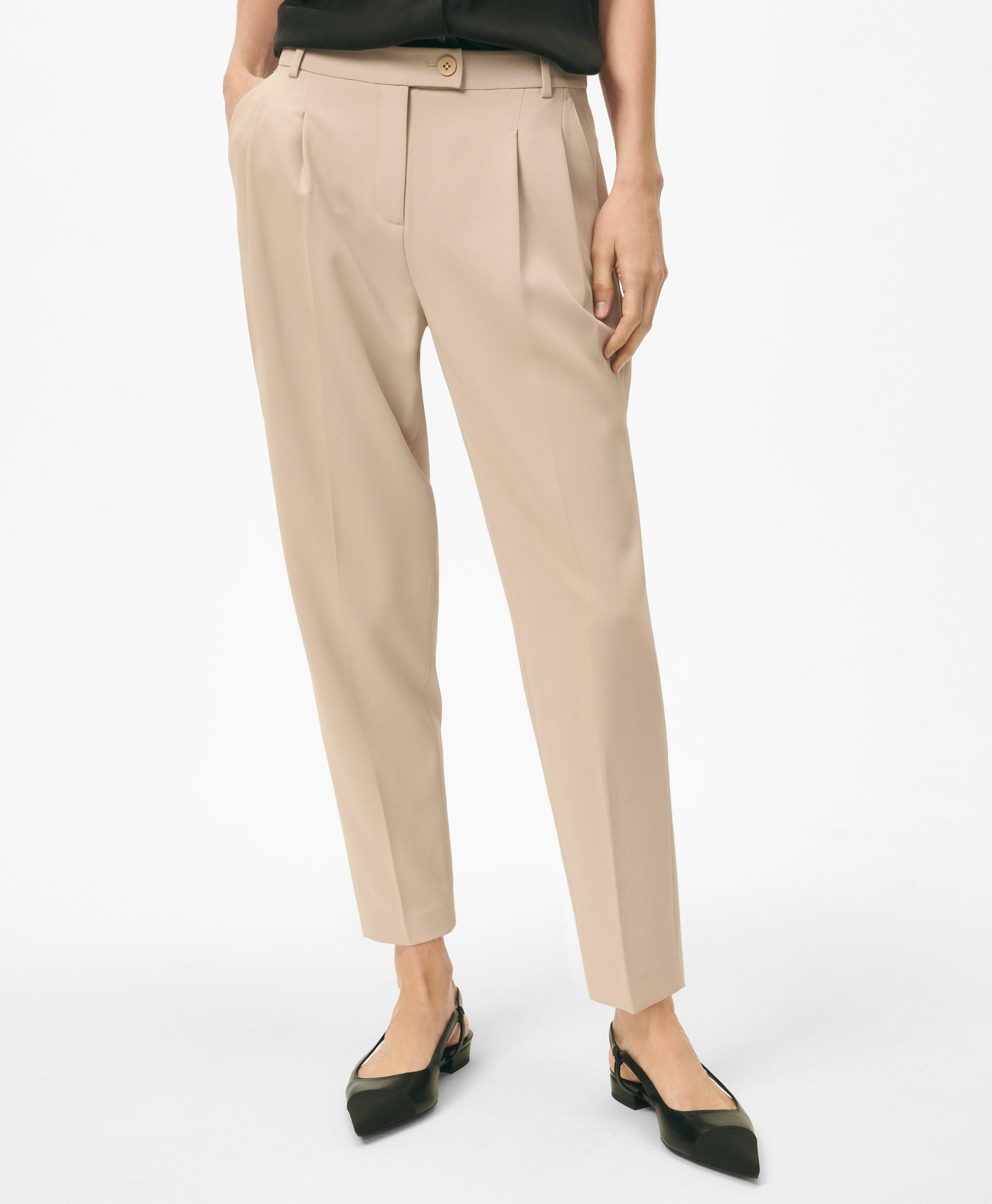 Shop Brooks Brothers Cropped Fine Twill Crepe Pants In Beige