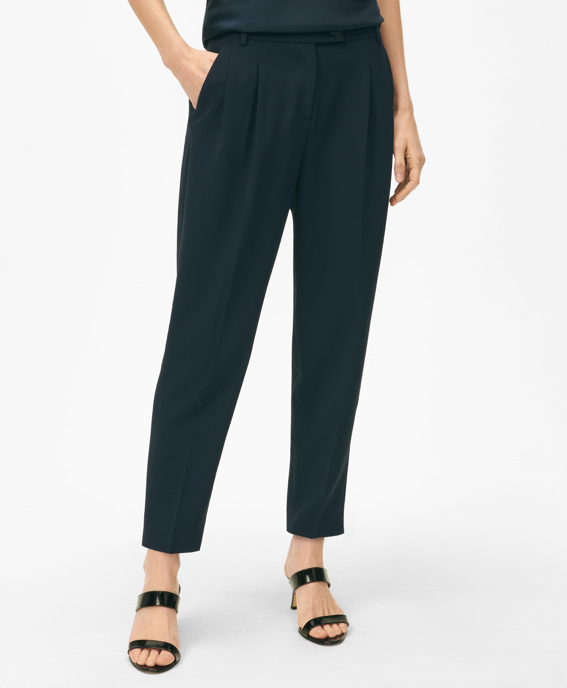 Brooks Brothers Cropped Fine Twill Crepe Pants In Navy