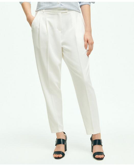 Brooks Brothers Cropped Fine Twill Crepe Pants | White | Size 10